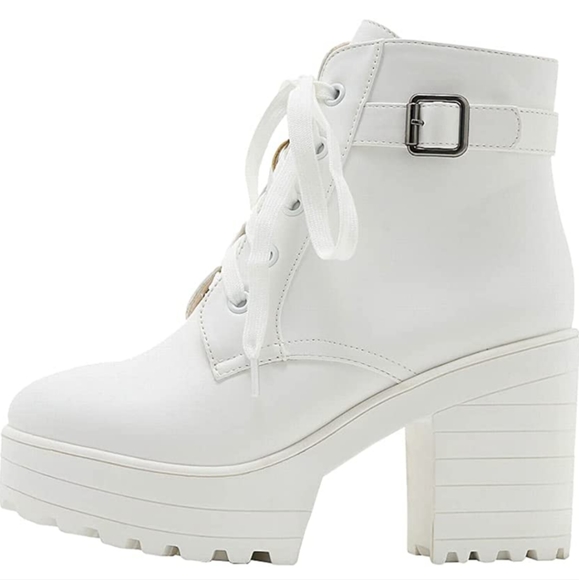 Platform Ankle Boots Lace up Block Heel - Picture 6 of 10